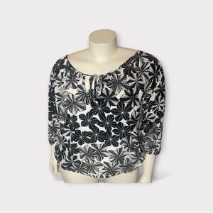 Lane Bryant Women’s Blouse 18/20 Black White Floral Stretch Boho Chic‎ Work